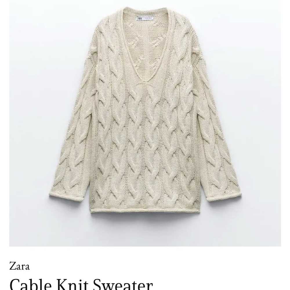 Zara V-Neck cable knit Cream  Sweater